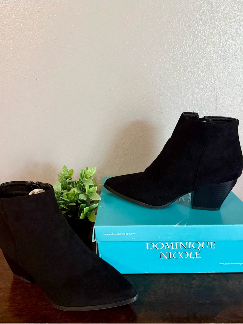 Dominique Black Suede Pointed Toe Ankle Booties